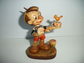 Anri Disney Pinocchio Holding Bird Wood Carved Figurine 4 " Limited Edition 571
