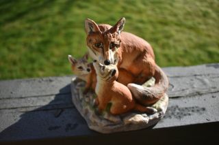 Boehm Porcelain Wildlife Figurine Fox Three Cubs England Six Inch
