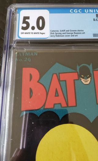 Batman 26 CGC 5.  0 Off - White to White Pages Cavalier appear Alfred backup story 3