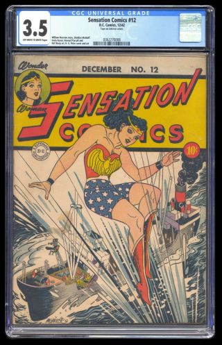 Sensation Comics 12 Cgc 3.  5 Classic Wonder Woman Ww2 Cover