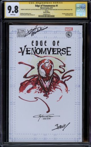 Venomverse 1 Cgc Ss 9.  8 Clayton Crain Sketch Art Signed Michelinie Mark Bagley