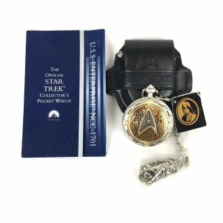 Franklin Star Trek Collectible Pocket Watch Uss Enterprise Ncc - 1701 W/