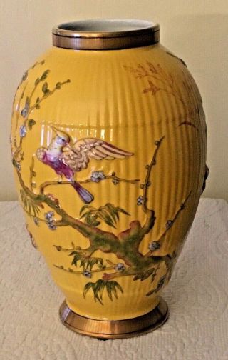 Chelsea House Westbrook Yellow Vase With Birds & Flowering Tree 11.  5 In.  High