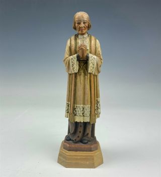 Anri Italian Hand Made Wood Catholic Christian Priest Saint Sculpture Statue Rbs