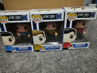 Funko Pop Star Trek Classic Set Of 3.  Captain Kirk,  Spock,  Scotty