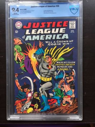 Justice League Of America 55 Cbcs Nm 9.  4; White Pg ; 1st Golden Age Robin App.