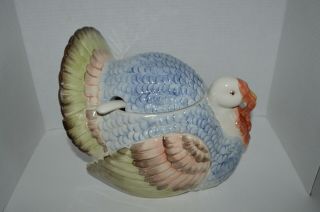 Vintage Fitz And Floyd Large Turkey Shaped Soup Tureen With Ladle Made In Japan