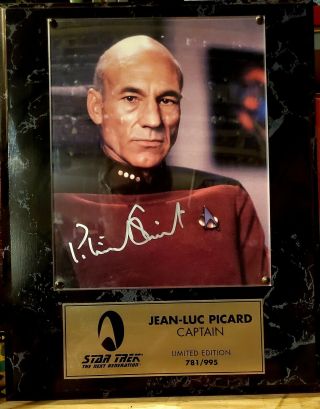 Star Trek Next Generation Jean - Luc Picard Autographed Plaque Patrick Stewart
