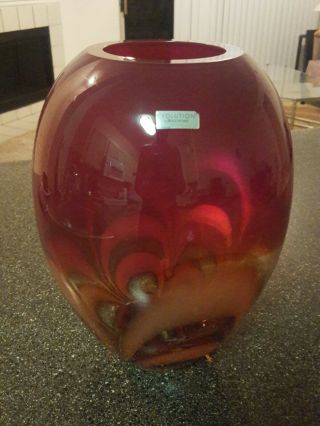 Evolution By Waterford 11 Inch Centerpiece Vase Red And Amber Art Glass Swirl