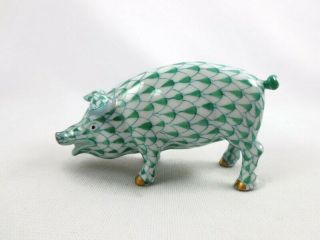 Herend Pig Green Fishnet Porcelain Farmyard Animal Figurine 24k Gold Nose 15301