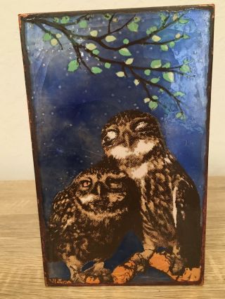 Houston Llew Spiritiles Glass On Copper Block Feathered Friends 172 Owls