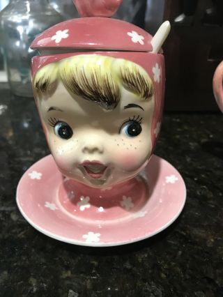 Vintage Rare Napco Pink Miss Cutie Pie Jam Pot/jar With Lid & Spoon