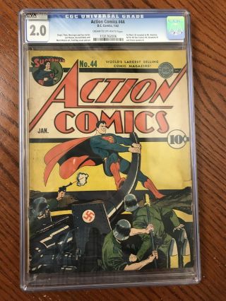 Action Comics 44 Cgc 2.  0 Superman.  Classic Nazi War Cover.
