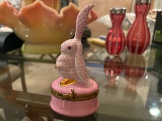 Limoges France Peint Main Trinket Box Herend W/gold Accents Bunny Rabbit Easter