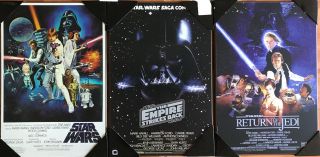 Star Wars Movie Poster 3x 19x13 (39”w X19”h) Wood Wall Art Darth Vader Luke