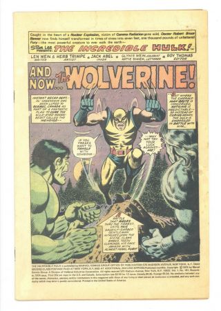 Incredible Hulk 181 Vol 1 Coverless 1st App Of Wolverine No Value Stamp