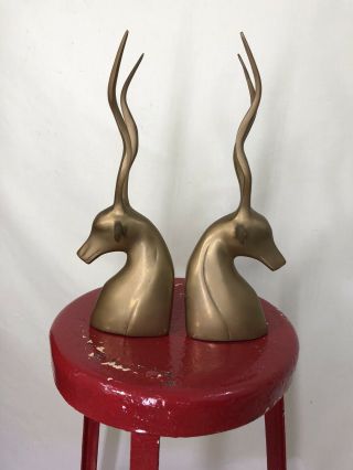 Brass Mid Century Modern Antelope Bookends Gazelle Mcm