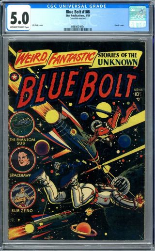 Blue Bolt 108 Cgc 5.  0 (ow - W) L.  B.  Cole Cover Classic Cover