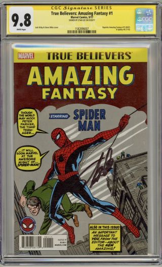 True Believers Fantasy 15 Stan Lee Signed 1st Spider - Man App Cgc 9.  8 Rp
