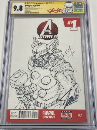 Marvel Avengers World 1 Signed Stan Lee Thor Sketch By Frank Miller Cgc 9.  8 Ss
