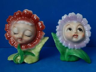 Vintage Anthropomorphic Japan Porcelain Flower Children Salt And Pepper Set 