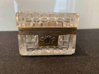 Old Brass Mounted Cut Crystal Jewelry Trinket Box Casket,  As Found