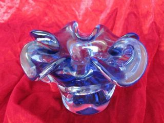 Vintage Massive Italian Murano Art Blue Color Crystal Glass Bowl Vase