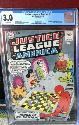 Justice League Of America 1 (oct - Nov 1960,  Dc) Cgc 3.  0 Gd/vg