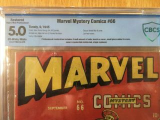 Marvel Mystery Comics 66 - CBCS 5.  0 Restored - OW/W Pages Last WW2 Cover Not CGC 3