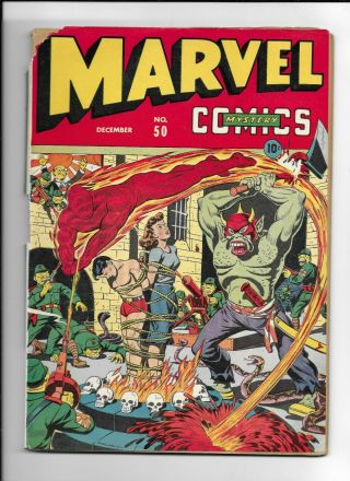Marvel Mystery Comics 50 == Insane Monster Wwii Cover Timely 1943 - Incomplete