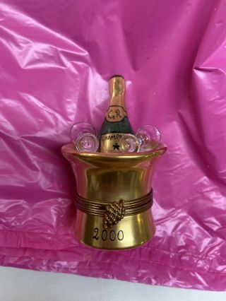 Limoges France Peint Main Trinket Box 2000 Millenium Champagne Bottle Ice Bucket