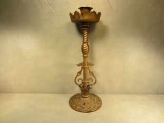 Huge 17 Inch Antique Brass Gothic Revival Dragon Candlestick