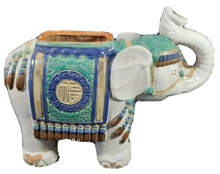 Vintage Elephant Asian Oriental Planter Hand Painted 26 Lbs
