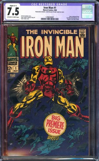 Iron Man 1 Cgc 7.  5 (c - 1) Origin Of Iron Man Retold (may 1968,  Marvel) L@@k