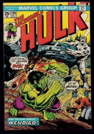 Incredible Hulk 180 Fn/vf 1st App.  Wolverine Key Bronze Age Marvel Comic W/mvs