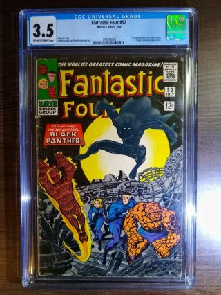 Fantastic Four 52 Cgc 3.  5 Off - White To White 1st Appearance Black Panther 1966