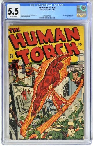 E154.  Human Torch 20 Timely Cgc 5.  5 Fn - (1945) Classic Cover By Alex Schomburg