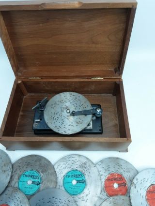 Vintage Thorens Automatic Music Box With 21 Discs Made In Switzerland
