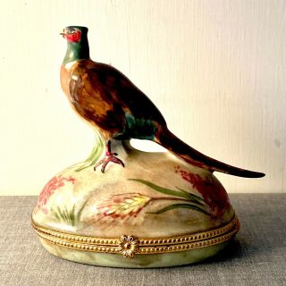 Vintage Limoges France 4” Hand Painted Trinket Box With Pheasant