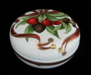 Tiffany Co.  Porcelain Holiday Trinket Box - - Tiffany Holiday - - 3 1/2 "