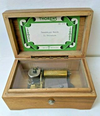 Vintage Thorens Swiss Music Box 2 Tunes 36 Notes Plays Great Walnut Shield Case