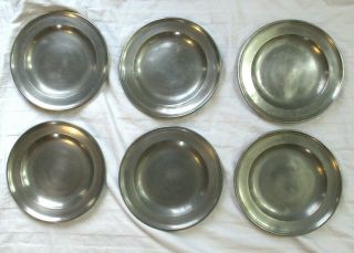Set Of 6 Antique/vintage Pewter 9 " Plates Made In London Townsend & Compton