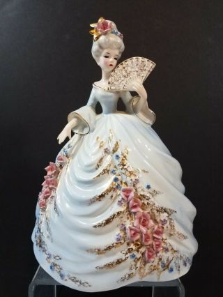 Josef Originals Colonial Days Adelaide Large Figurine In Blue Gown With Fan