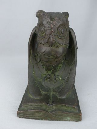 Antique Kbw Kathodian Bronze Art Bronze Owl On Book Figural Bookend