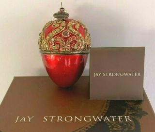 Jay Strongwater Swarovski Crystals And Jewel 2002 Red Egg Christmas Ornament