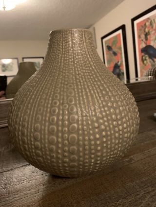 Jonathan Adler Taupe Gourd Pot - 8” Tall By 8” At Widest Point,  Mouth Is 2” Diam