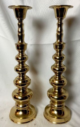 Pair Vintage Mosaik Tall Solid Brass Church Candlestick Candle Holder 17 3/4 "