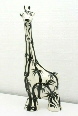 Giraffe Turov Art Ceramics Statue Made In Russia 17” Figure Black White Bamboo