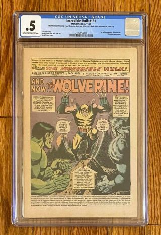 Incredible Hulk 181 Marvel Comics 1974 Cgc.  5 Wolverine 1st Full Appearance