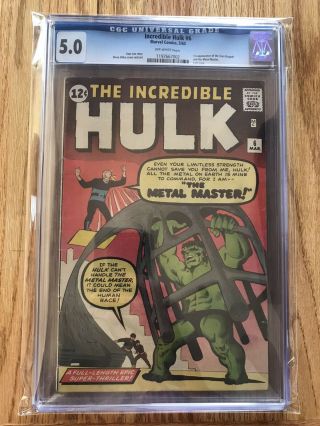 Incredible Hulk 6 CGC 5.  0 - 1st Appearance of The Teen Brigade.  Off - White Pages 3